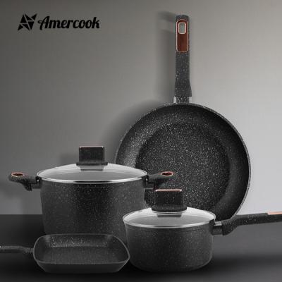 China Sustainable Amercook Brittany Ceramic Pan Cooking Pot Set Kitchen Pan Cookware Sets Aluminum Cooking Pot for sale