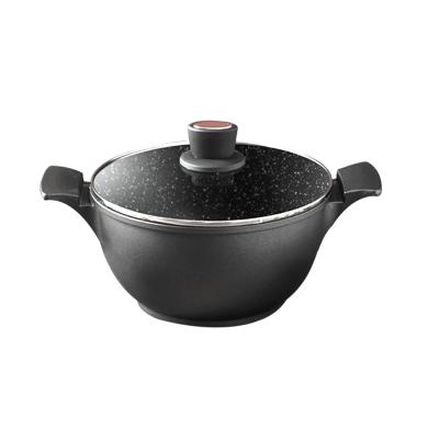 China Durable Flat Bottom Round Cookware Casserole Durable Black Cast Aluminum Double Handle for sale