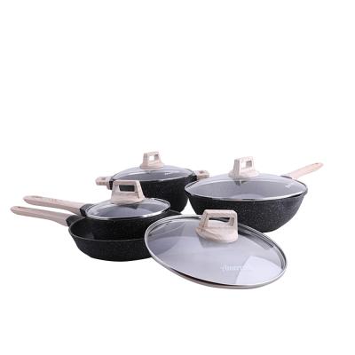 China Amercook Kafka Series 8pcs Sustainable Home and Kitchen Non Stick Marble Cookware Set with Glass Lid and Induction Base for sale