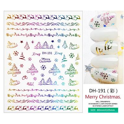 China 2020 New Design Christmas Snowflakes Nail Decals 3D Nail Sticker Silver Color Gold for sale