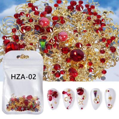 China Hot Sale Nail Art Decoration Diamond Nail Jewelry 3d Gold Metal Alloy Mix Design UV Gel Nail Art Decorations for sale