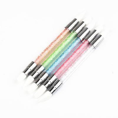 China Wholesale NAIL Rhinestone Carving Double Pen Nail Art Silicone Brush for sale