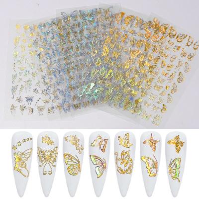 China HOT Holographic Laser 3D Butterfly Pattern Sticker Silver Gold Butterfly Nail Art Stickers for sale