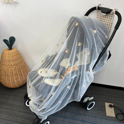 China Breathable Mesh New Design Embroider Bear Outdoor Stroller Mosquito Net Baby Car Cover for sale