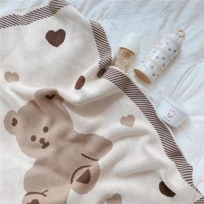 China INS Cartoon Beer Baby Folded Blanket Cover Newborn Cotton Sleep Wrap Sleepsack Knitted Children Covering Autumn Winter Blanket for sale