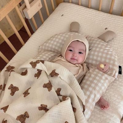 China INS Baby Blanket Folded Brown Teddy Bear Embroidery Kids Sleeping Warm Cotton Newborn Blanket Accessories for sale