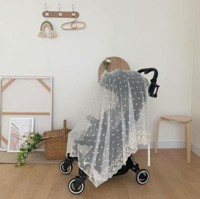 China Best Selling Folded Outdoor Use Stroller Baby Car Mosquito Netting Net Cover With Embroidery Baby Stroller Mosquito Net for sale