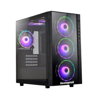 China With Fan 2021 New Design ATX Micro Gaming Case, Micro ATX PC Case Gamer With Tempered Glass Front Panel ARGB Fans for sale