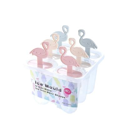 China Silicone 6 PCS Flamingos 3d Food Grade Molds Silicone Ice Cream Cube Ice Mold Popsicle Mold for sale