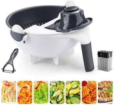 China STAINLESS STEEL+ABS Multifunctional Accessories Manual 9 in 1 Fruit Cutter Kitchen Cutter Slicer Vegetable Cleaver for sale