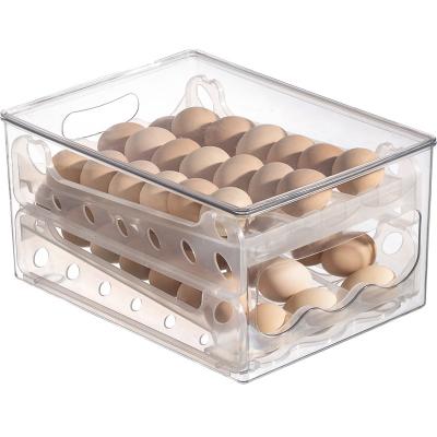 China Kitchen Refrigerator High Capacity Egg Box Double Layer Transparent Stacked Egg Storage Box for sale