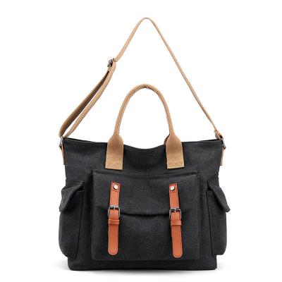 China Waterproof Women's Multi-pocket Shoulder Bag Fashion Cotton Canvas Top Handle Tote Purse Work Crossbody Bags for sale