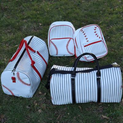 China 2022 New Fashion Stripe Pattern Cheap Canvas Sports Outdoor Fitness Duffel Bag Travel Baseball Printing Weekender Travel Overnight Bag for sale