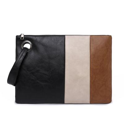 China Wholesale High Quality Colorful Stitching Soft Clutch Bag Fanshion 2022 Design Leather Evening Bag Envelope Wristband Zipper Women Bag for sale