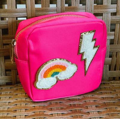 China Fashion S Customized Multicolor Nylon Chenille Patches Carry Pouch Portable Makeup Organizer Waterproof Toiletry Bag Cosmetic Zipper Bag for sale