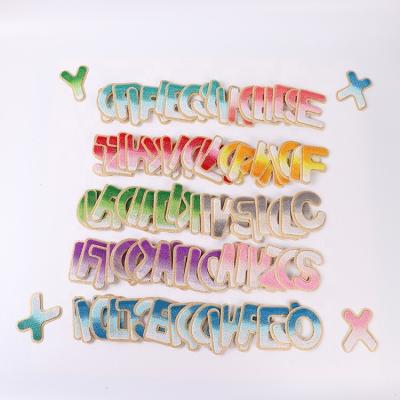 China Fashion Gradient Self Adhesive High Quality A-Z English Letters Embroidery Color Patches For Clothing Luggage Decoration Fabric Stickers for sale