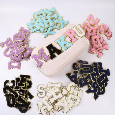 China Fashion Custom 6.5cm Colorful Chenille Letter Patches A-Z Chenille Embroidery Alphabet Patches Glitter Letter Patches Iron On Hoodies for sale