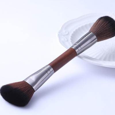 China Powder Brush Wholesale Black Makeup Brushes With Wooden Handle And Professional Beauty Double End Powder Brush for sale