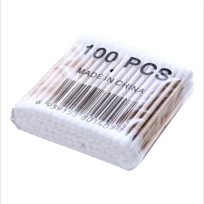 China Daily Cleaning Disposable Wooden Stick 100Pcs Cotton Swab 100% Natural Wood Material With Polybag Package for sale