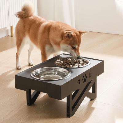 China Viable Adjustable Elevated Dog Bowls Fits On Raised Dog Dish With Stainless Steel Double Bowls Cat Food Feeder For Pet for sale