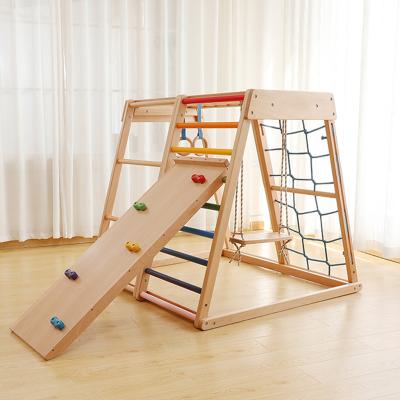 China Eco-Friendly Kid Climbing Frame Wooden Toy With Ramp Children Pikler GYMS Kids Outdoor Indoor Playground Preschool Kids Climb Frame for sale