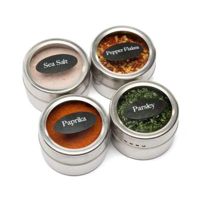 China Newest Sustainable Kitchenware Magnetic Spice Tins Containers Sets Stainless Steel Spice Jar With Label for sale