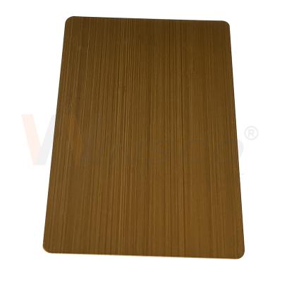 China 0.33mm borstelde de Decoratieve Zwart gemaakte Hand van het Roestvrij staalblad Geel Brons Matt Cold Rolled Te koop