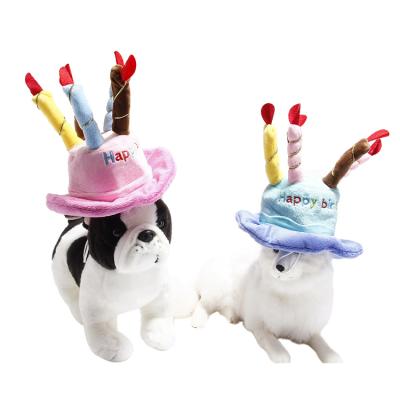 China New Viable Pet Headwear With Candle Velvet Hat Happy Birthday Cake Hat Dog Cat Birthday Hats for sale