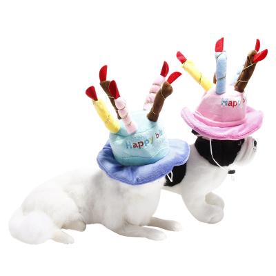 China Viable Cake Topper Novelty Party Happy Birthday Top Hat With Candles Pets Funny Plush Dog Happy Birthday Hat for sale