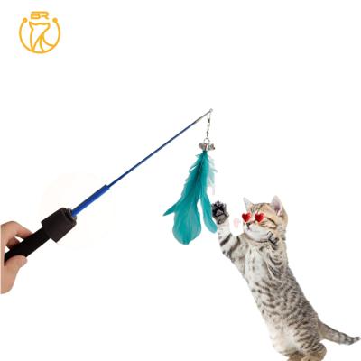 China Viable Cat Teaser Toy Plastic Pole with Feather Puzzle Interactive Stick Cat Playing Toy for sale