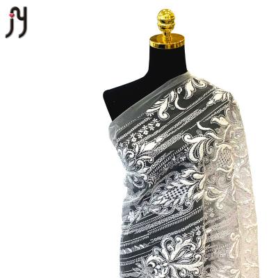 China 2021 Sustainable high quality TF30344 Africa Silver Africa glitter ab foam+sequin lace fabric with bridal lace fabric for sale