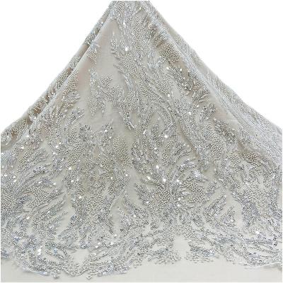 China 2022 Viable High Quality African Bridal Sequin Lace 3mm Sequin Lace Fabric Ace Nigerian Beaded Fabric For OEM Custom for sale