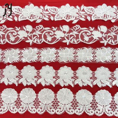 China Sustainable Luxury French Bridal Lace Fabric 2022 Beaded Mesh Lace Embroidery for sale