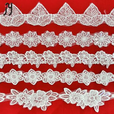 China Sustainable 2022 New White Beaded Embroidery Wedding Materials Lace Up Fabrics for sale