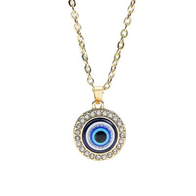 China FASHIONABLE Wholesale Turkish Heart Jewelry Gold Crystal Eye Coin Pendant Chain Women Necklace blue eye for sale