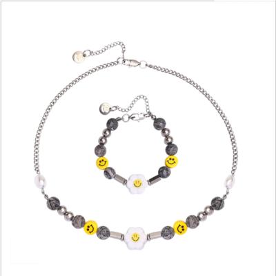 China TRENDY wholesale fashion jewelry women titanium steel necklace and bracelet set set natural stone jewelry for sale