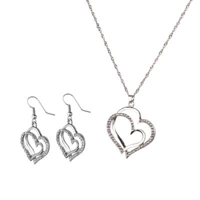 China Wholesale FASHIONABLE Wedding Jewelry Heart Dangle Necklace and Earrings for Women Gold Silver Jewelry Set for sale