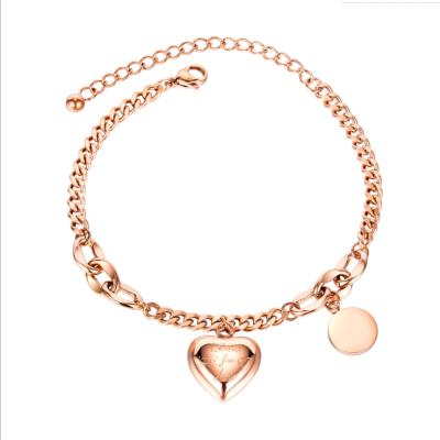 China Simple temperament casual wholesale and retail bracelets and shape soft titanium heart hand steel chain for women and girls for sale