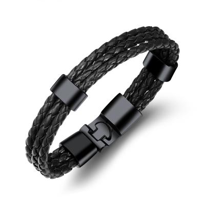 China Cheap Vintage Factory Direct Selling Vintage Leather Multi-Layer Alloy Woven Leather Bracelet Wristband For Men for sale