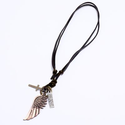 China 2021 New Fashion Vintage Fashion Jewelry Angel Wings Cowhide Long Pendant Necklace Adjustable Necklace For Men for sale