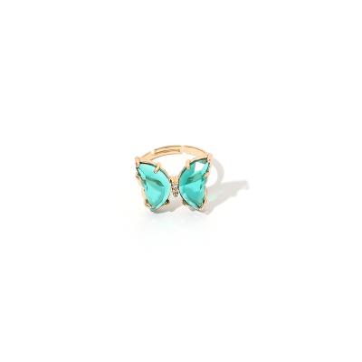 China Fashionable Colorful Cute Jewelry Ladies Butterfly Adjustable Rings Romantic Vintage Crystal Acrylic Rings For Women for sale