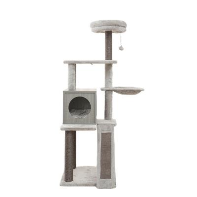 China Viable Tower Cat Tree House Wooden Cat Scratching Post Large Cat Scratcher Wholesale for sale