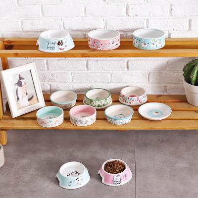 China Lovely Cartoon Cat Food Bowl Smooth Bowl Rim Dog Feeder Viable Superior Ceramic Pet Bowl for sale