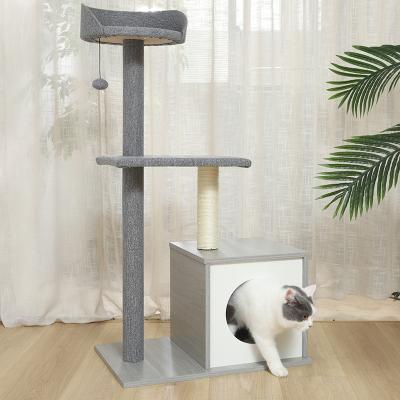 China Modern Style Perches Sisal Scratcher Multi Level Cat Tree Post Viable With Pullout Work Area for sale