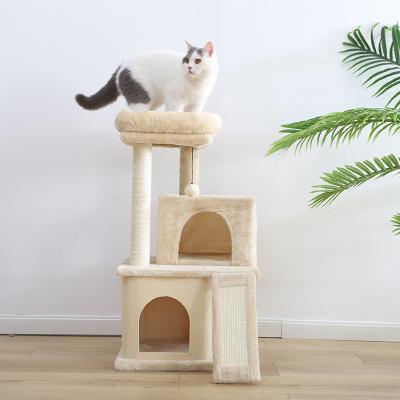 China Multi Viable Rope Cat Tree Grasping Post Toy Hemp Layer Sisal Cat Nest Cat Climbing Frame Jumping Platform Three Layers for sale