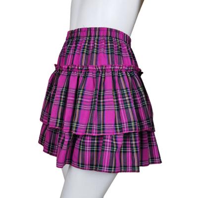 China Fuchsia Mini Summer Lady Elastic Waist A Line Skirt Breathable Sexy Ruffles OEM Puffy Plaid Skirts Fashion Korean Clothes for sale