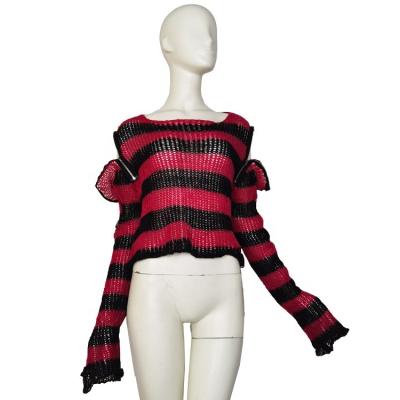 China Breathable Y2K Striped Lady Long Sleeve Pullover Sweater Fashion Design Shorts Length O Neck Knitted Gothic Sweaters Jumpers OEM Service for sale