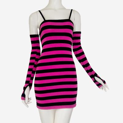 China Lady Viable Stretch Strapless Backless Slim Y2k Dresses With Fuchsia Blue Girl Mini Dress Summer Casual Sexy Striped Vestido Outsleeves for sale