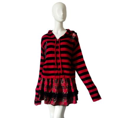 China Autumn Knitted Hooded Pullovers 2022 Lady Knit Sweater Female Style Black Breathable Gothic Red Striped Loose Korean Clothing Sweaters Fashion for sale