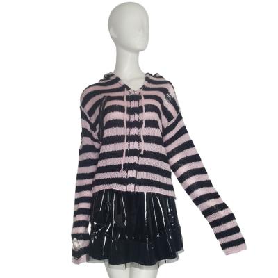 China Breathable Soft Pink Striped Sweater Y2K Female Style Knitted Long Sleeve Sweaters Autumn Winter Mujer Casual Loose 2022 Knit Pullovers for sale